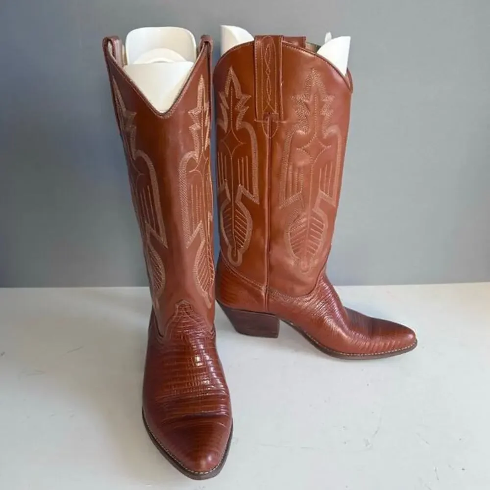 Dolcis‎ boots men's size 8 western vtg stitching brown cowboy Americana